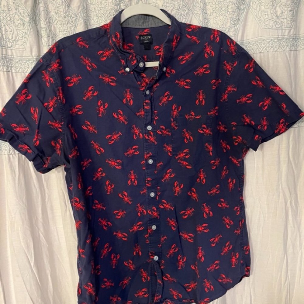 J-Crew Slim Large Lobster Short Sleeve Button Down